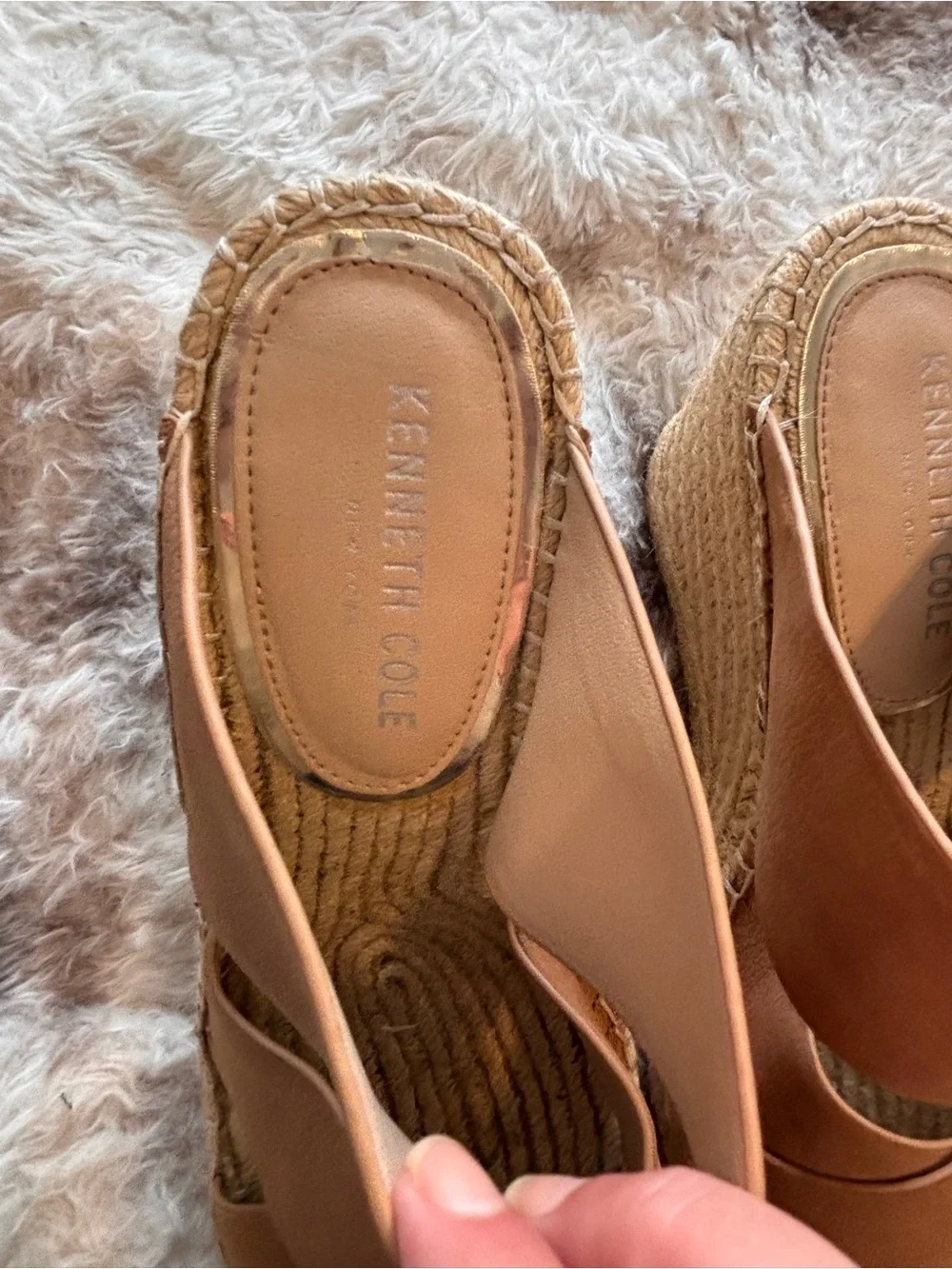Kenneth Cole New York Cognac Brown Espadrille Wedge Slides
